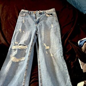 Ardene Blue Straight Leg Jeans with Distressed Details